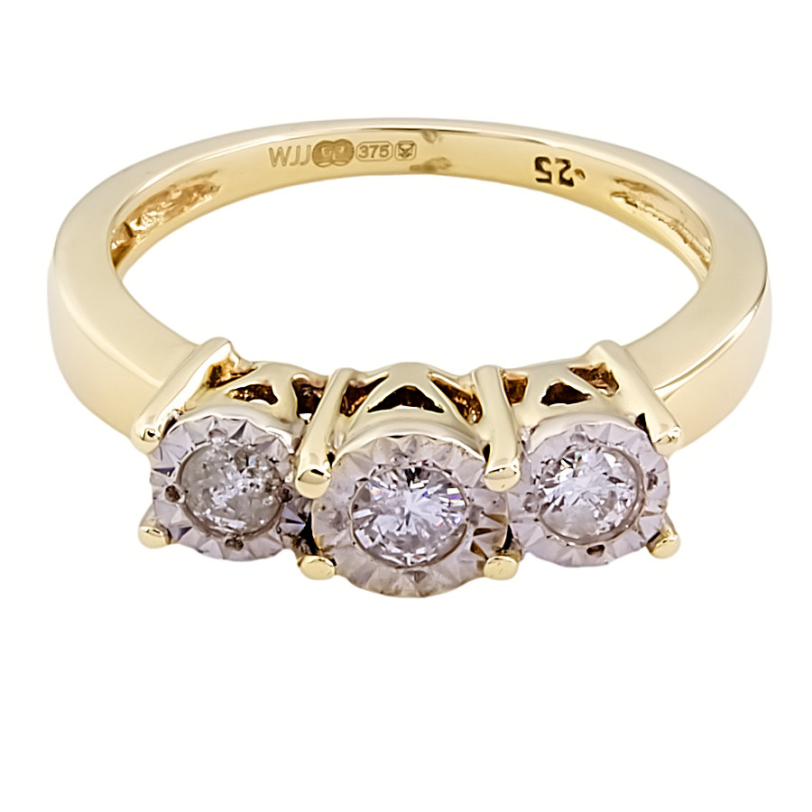 9ct gold diamond 0.25cts 3 stone Ring size M